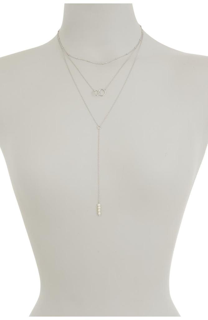 White Rhodium Plated Triple Strand Interlocking Ring & 19mm Freshwater Pearl Necklace商品第2张图片规格展示