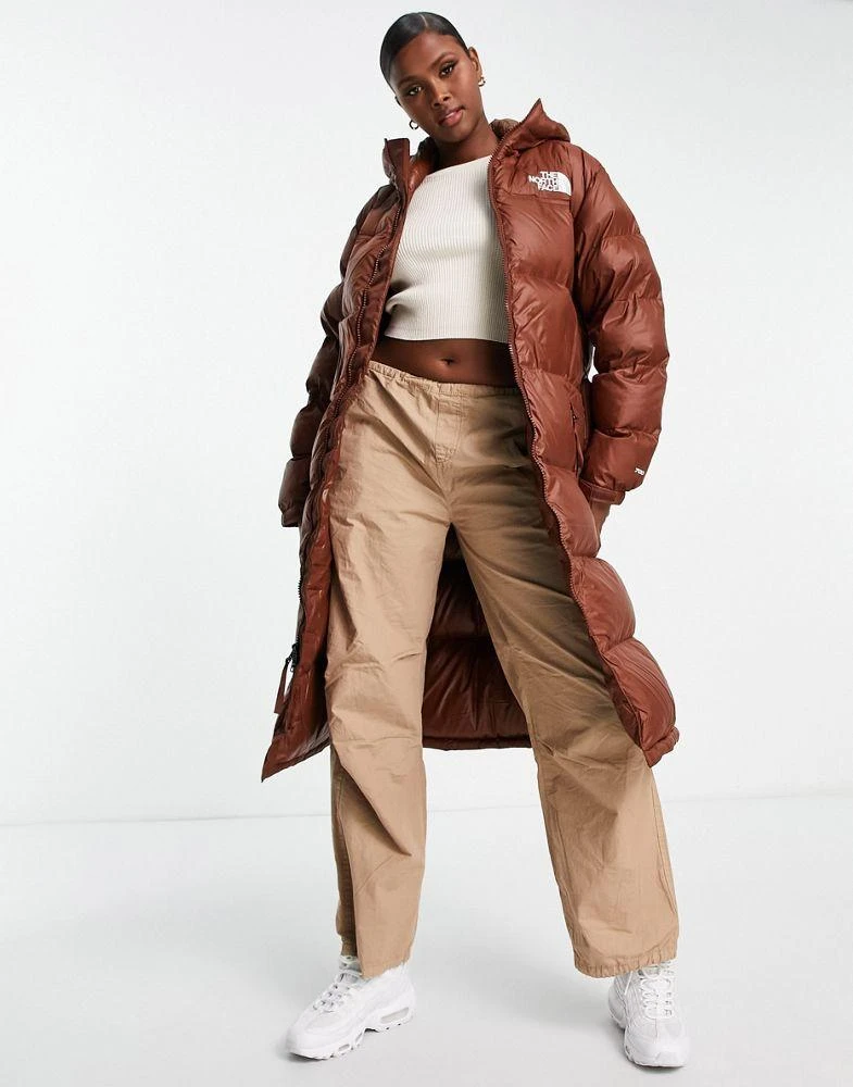 商品The North Face|The North Face Nuptse belted long down parka coat in brown,价格¥2853,第1张图片