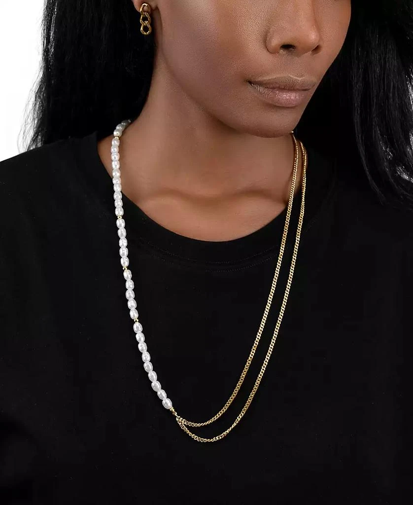 商品ADORNIA|14k Gold-Plated Curb Chain & Mother-of-Pearl Draping Asymmetrical Strand Necklace, 26" + 3" extender,价格¥159,第2张图片详细描述