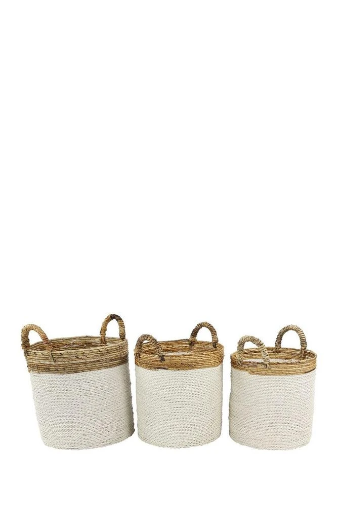 商品GINGER BIRCH STUDIO|White Seagrass Handmade Two-Tone Storage Basket with Handles - Set of 3,价格¥1082,第1张图片