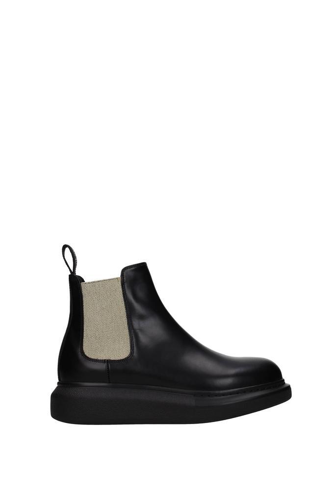 商品Alexander McQueen|Ankle boots Leather Black Gold,价格¥2963,第1张图片