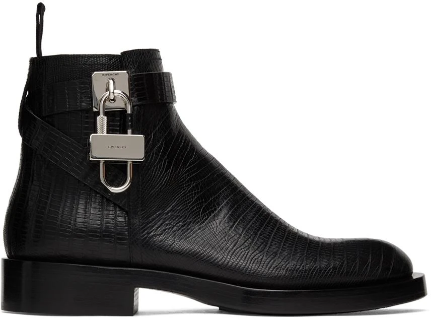 商品Givenchy|Black Lizard Padlock Boots,价格¥6495,第1张图片