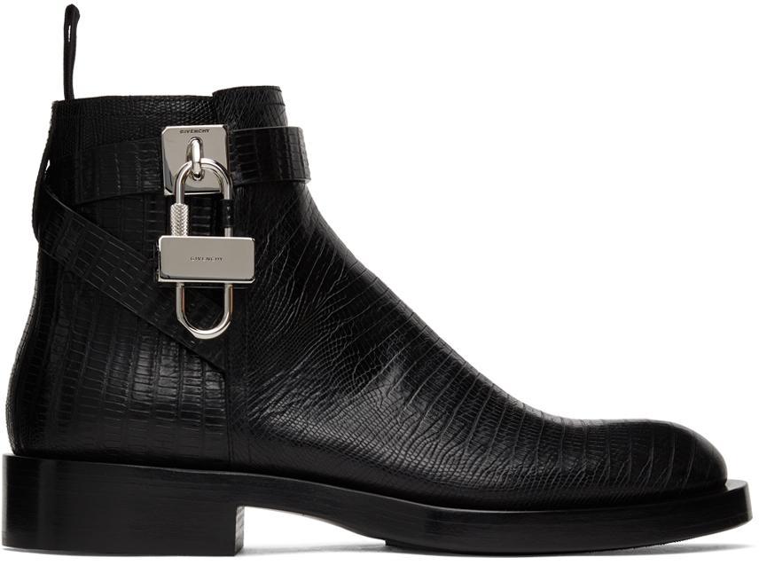 商品Givenchy|黑色 Padlock 蜥蜴纹踝靴,价格¥12238,第1张图片