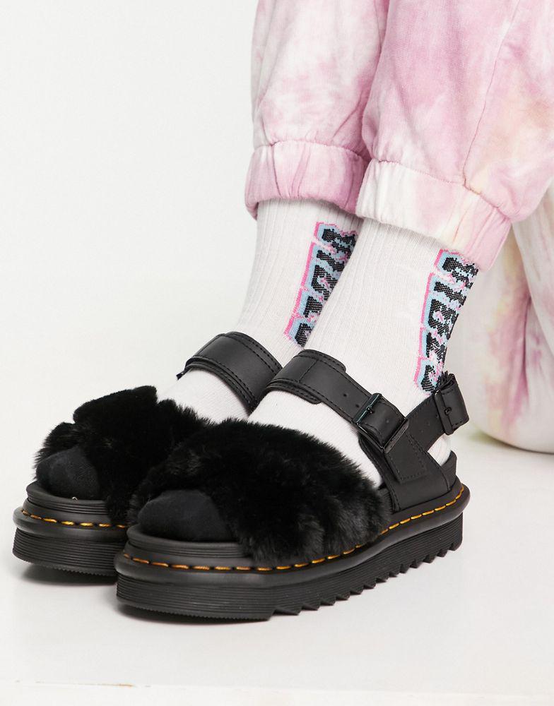 Dr Martens Voss II Fluffy sandals in black商品第2张图片规格展示