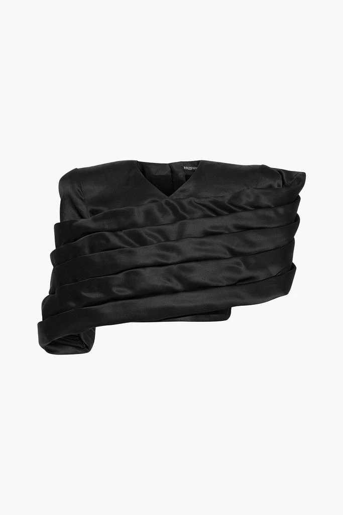 商品Balmain|Cropped pleated duchesse silk-satin top,价格¥11853,第1张图片