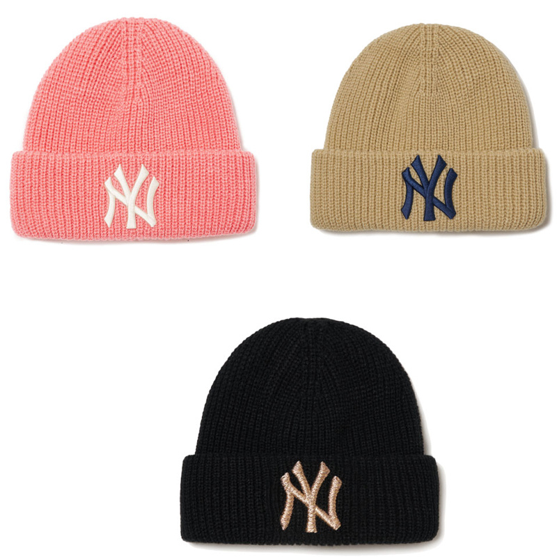 商品MLB|【享贝家】MLB秋冬新款NYlogo男女款毛线帽保暖防风米色\黑色\粉红色均码3ABNM0716-50BGS-FREE,价格¥168,第1张图片