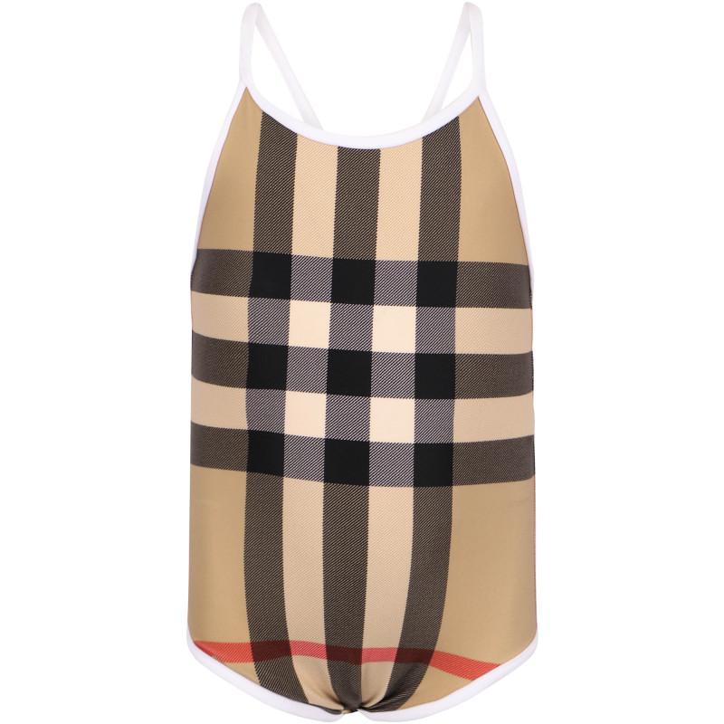 商品Burberry|Iconic checkers one piece swimsuit in beige,价格¥1890,第1张图片