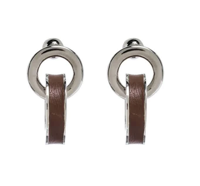 商品Burberry|Ladies Double Grommet Earrings With Leather Detail,价格¥2302,第1张图片