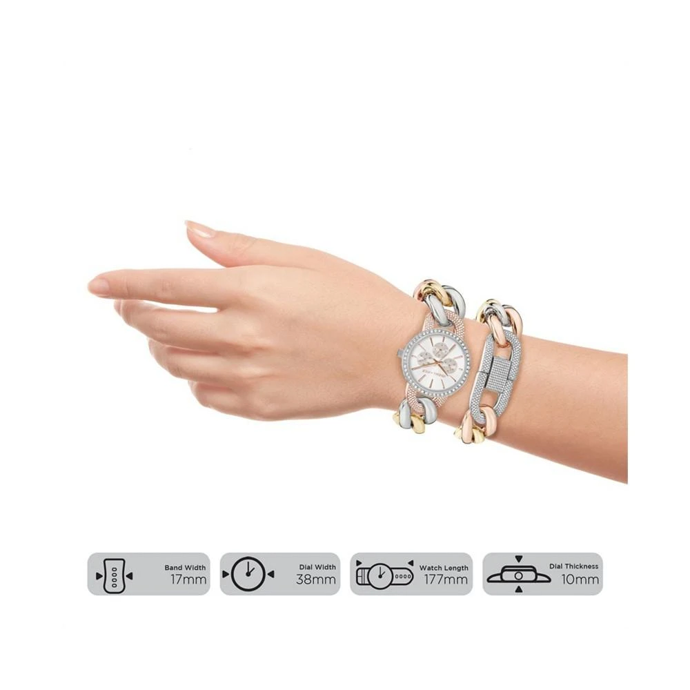 商品KENDALL & KYLIE|Women's Large Open-Link Crystal Embellished Tri Tone Stainless Steel Strap Analog Watch and Bracelet Set,价格¥150,第3张图片详细描述