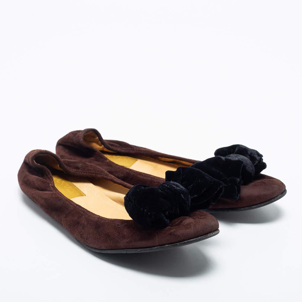 商品[二手商品] Lanvin|Lanvin Brown Suede Leather Bow Scrunch Ballet Flats Size 38,价格¥1702,第6张图片详细描述