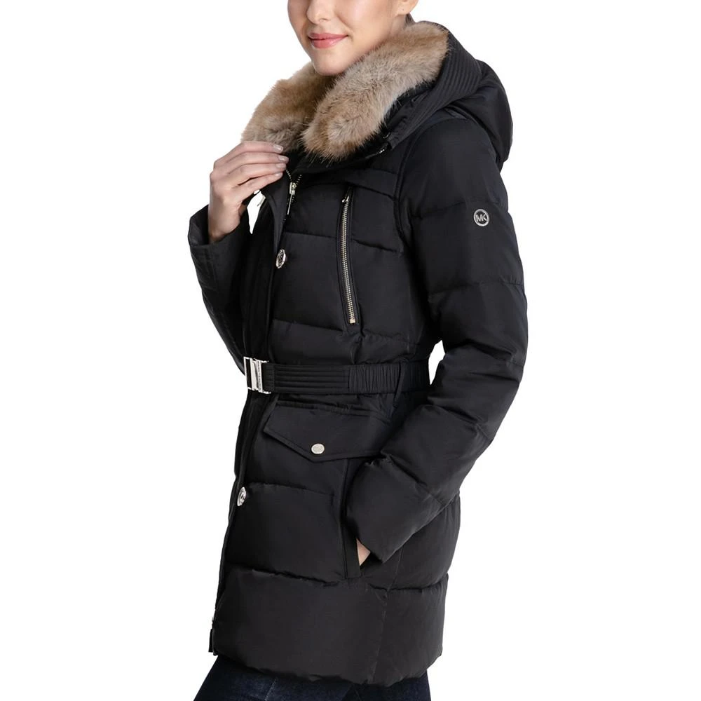 商品Michael Kors|Petite Belted Faux-Fur-Collar Down Puffer Coat, Created for Macy's,价格¥867,第3张图片详细描述