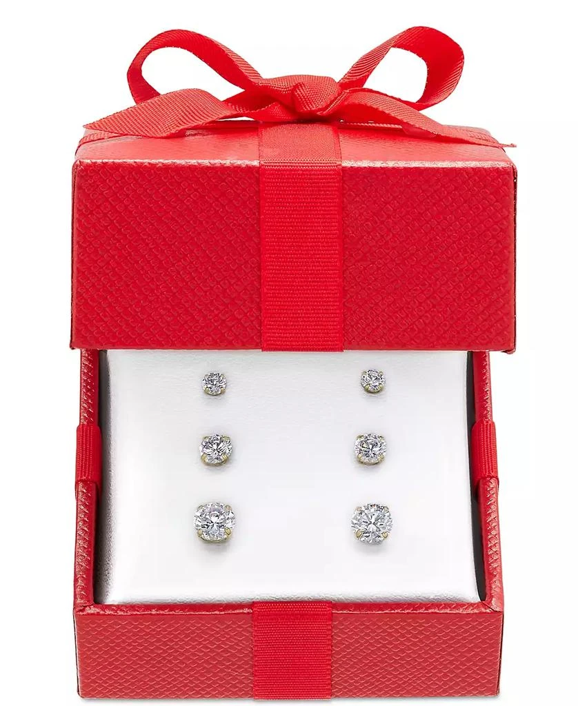 商品Macy's|Cubic Zirconia 3-Pc. Set Graduated Stud Earrings in 14k Gold or 14k White Gold,价格¥2977,第2张图片详细描述