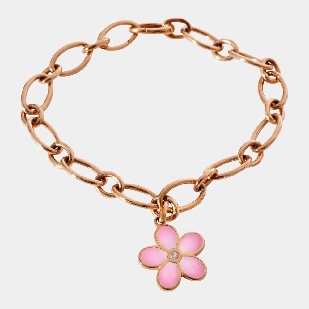 商品[二手商品] Tiffany & Co.|Tiffany & Co. Oval Link Flower Charm Bracelet in 18k Rose Gold, 0.02 Ctw,价格¥25528,第1张图片