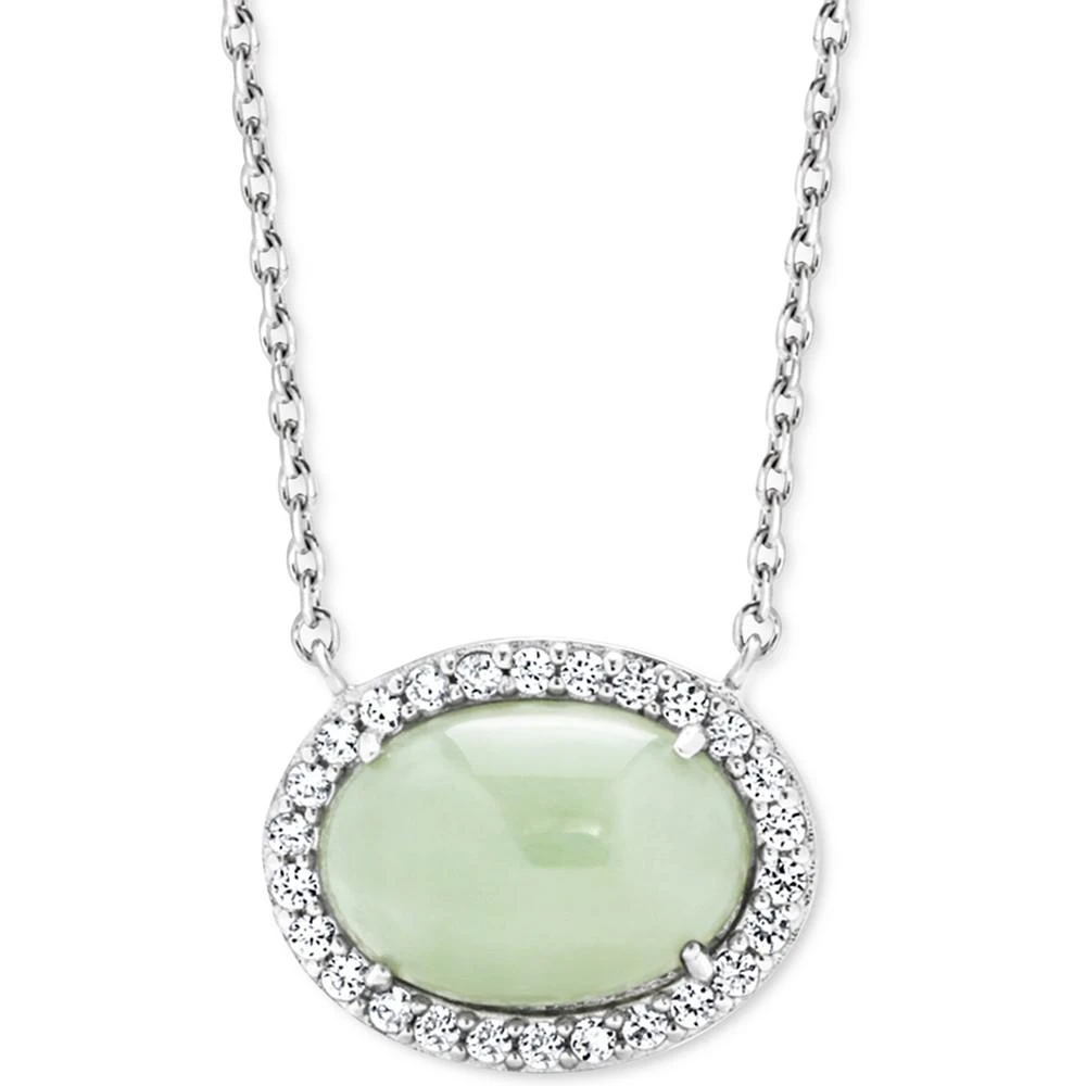 商品Macy's|Jade & White Zircon (1/2 ct. t.w.) 18" Pendant Necklace in Sterling Silver,价格¥447,第1张图片