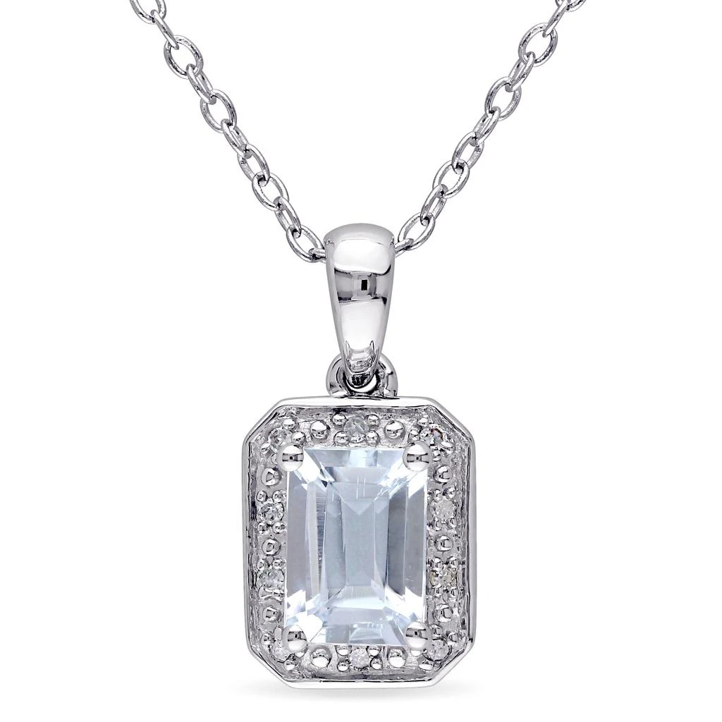 商品Mimi & Max|1ct TGW Emerald Cut Aquamarine and Diamond Pendant with Chain in Sterling Silver,价格¥464,第1张图片