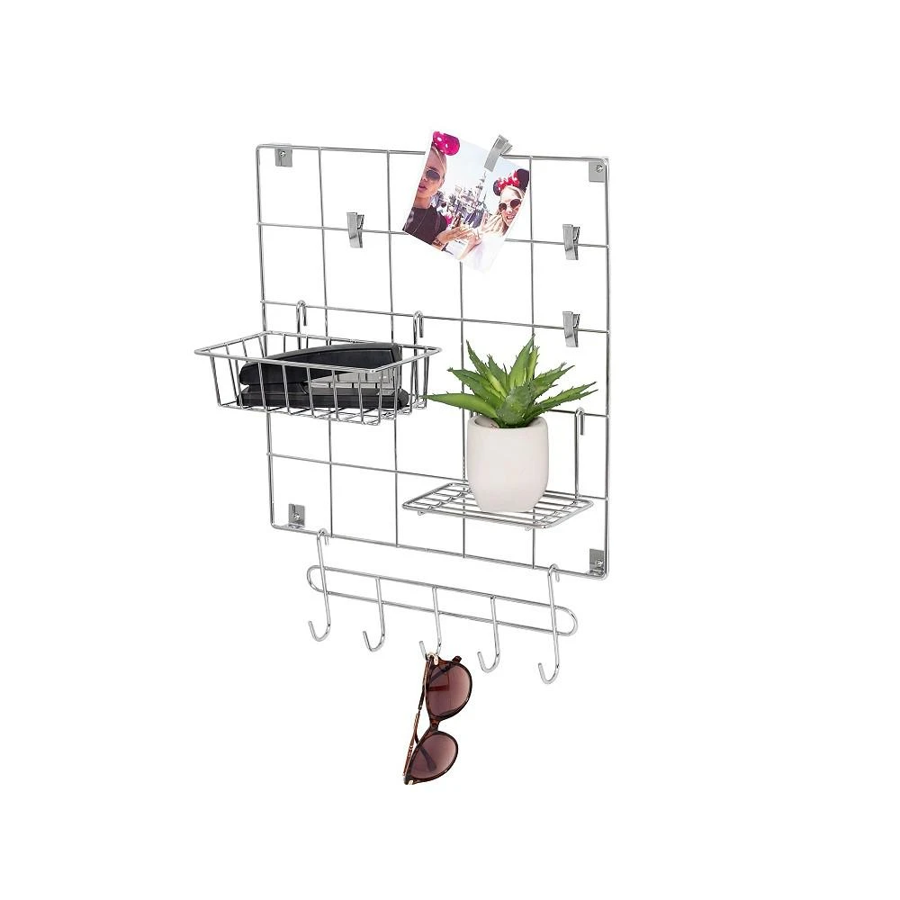 商品Honey Can Do|8-Piece Chrome Wire Wall Grid with Storage Accessories,价格¥157,第2张图片详细描述
