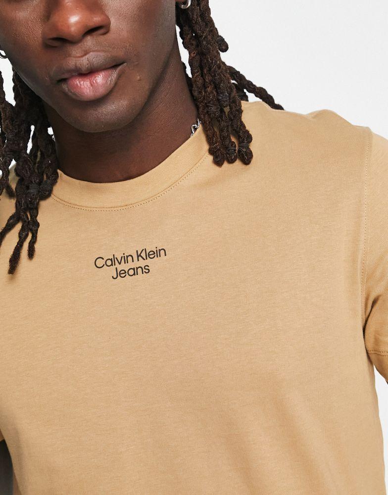 Calvin Klein Jeans stacked logo t-shirt in camel商品第3张图片规格展示