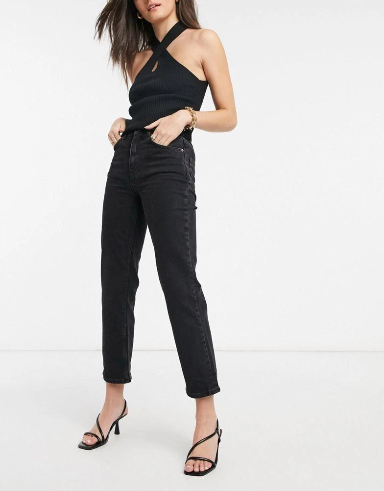 商品ASOS|ASOS DESIGN high rise stretch 'slim' straight leg jeans in washed black,价格¥106,第1张图片