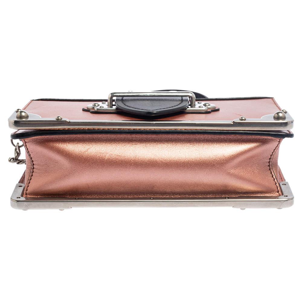 Prada Metallic Pink/Black Leather Cahier Shoulder Bag商品第7张图片规格展示