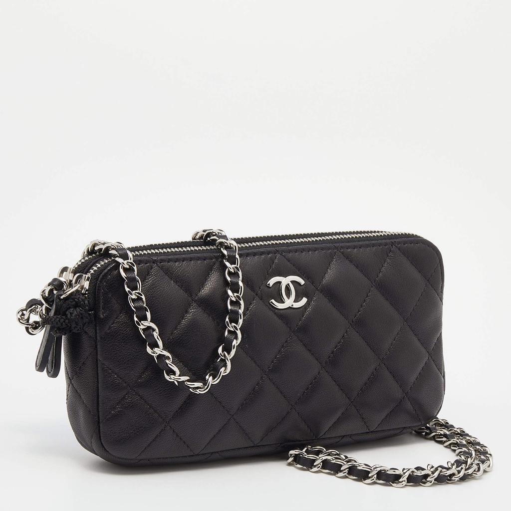 Chanel Black Quilted Leather CC Double Zip Clutch Chain Bag商品第3张图片规格展示