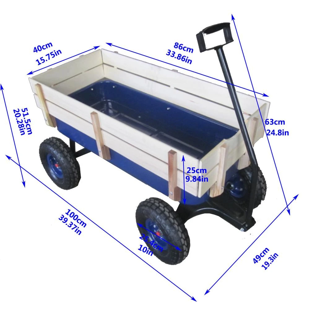 Outdoor Wagon All Terrain Pulling w/Wood Railing Air Tires Children Kid Garden 商品