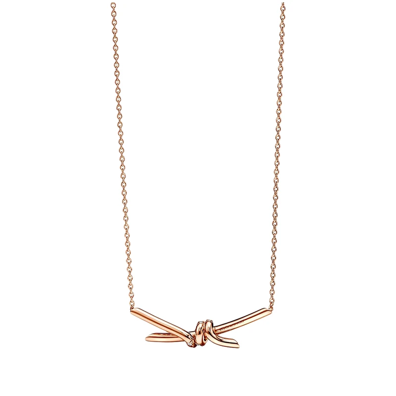  Tiffany & Co./蒂芙尼 22春夏新款 Knot系列 18K金 玫瑰金色 镶钻绳结吊坠项链69683231 商品