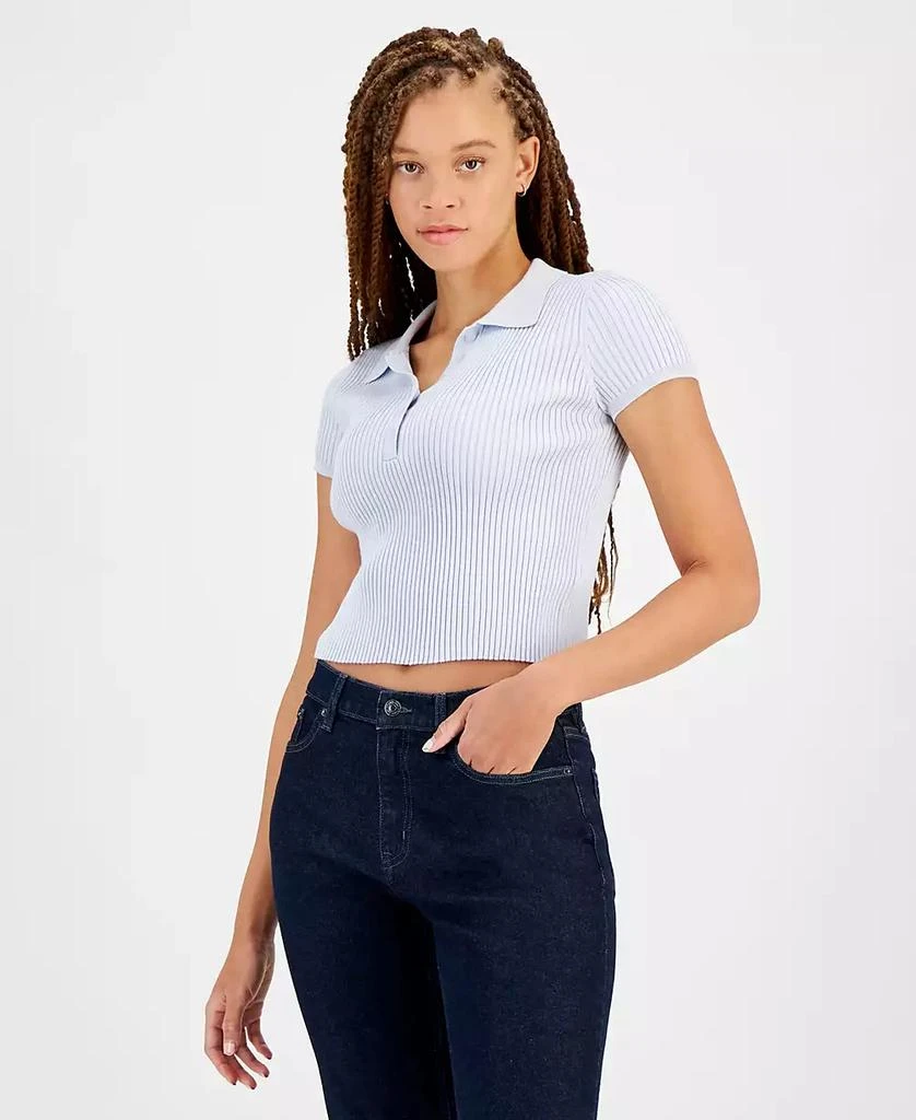 商品Calvin Klein|Women's Ribbed Quarter-Button Polo Shirt,价格¥113,第1张图片