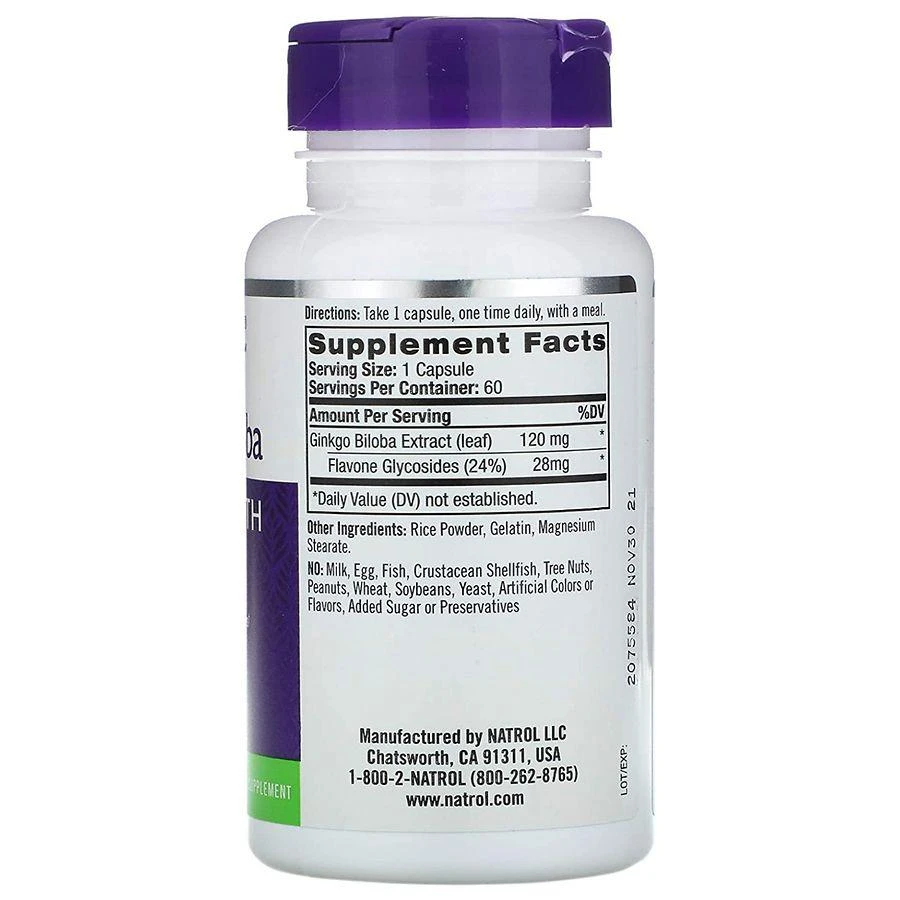 商品Natrol|Ginkgo Biloba Brain Health Supplement 120 mg,价格¥44,第3张图片详细描述