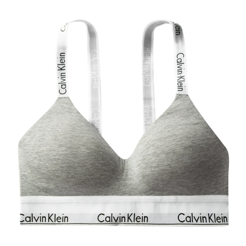 商品[国内直发] Calvin Klein|[预售3天]CALVIN KLEIN 摩登引力带 Logo肩带薄垫无钢圈软杯文胸 女款 椰青灰,价格¥299,第1张图片
