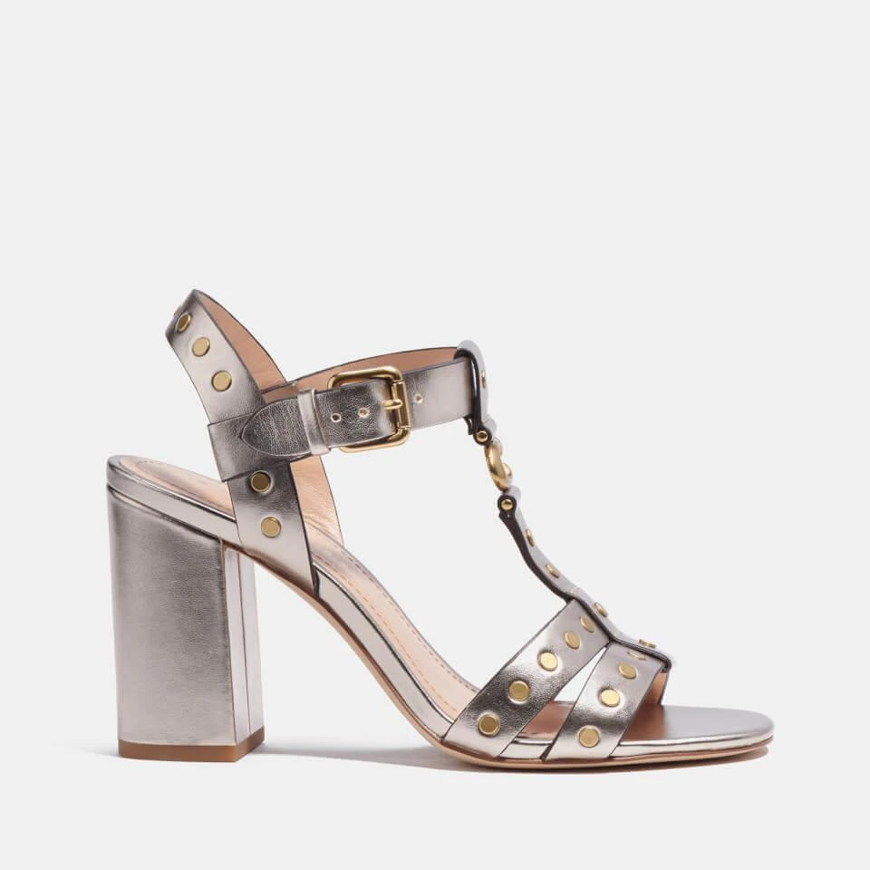 商品Coach|COACH'S MARGARET METALLIC LEATHER HEELED SANDALS,价格¥985,第1张图片