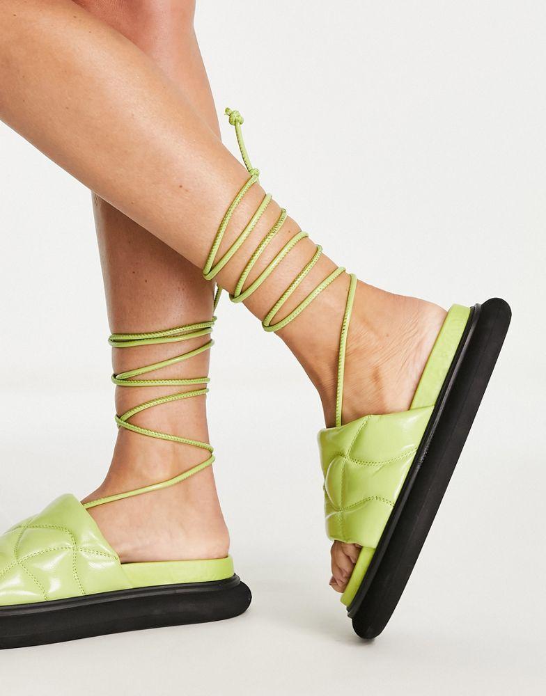 商品Topshop|Topshop Peach premium leather padded flat sandal with ankle tie in lime,价格¥261,第4张图片详细描述