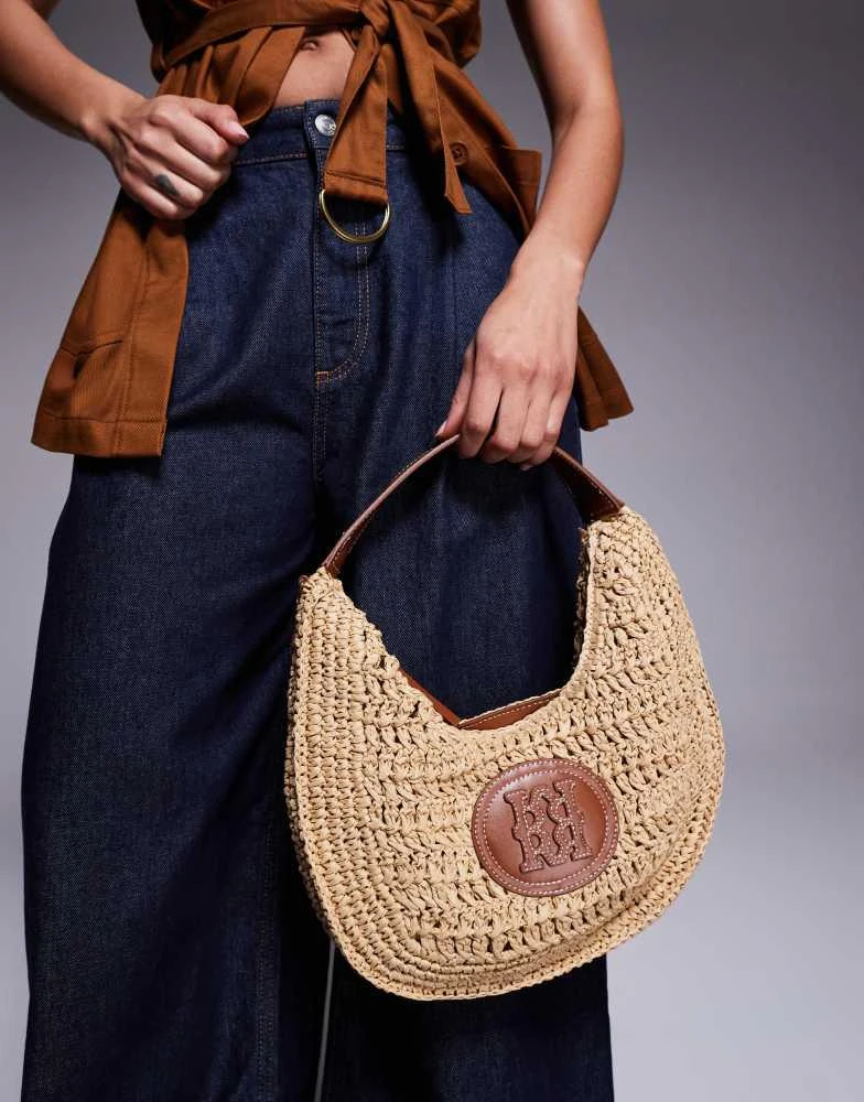商品River Island|River island scooped raffia shoulder bag in beige,价格¥396,第4张图片详细描述