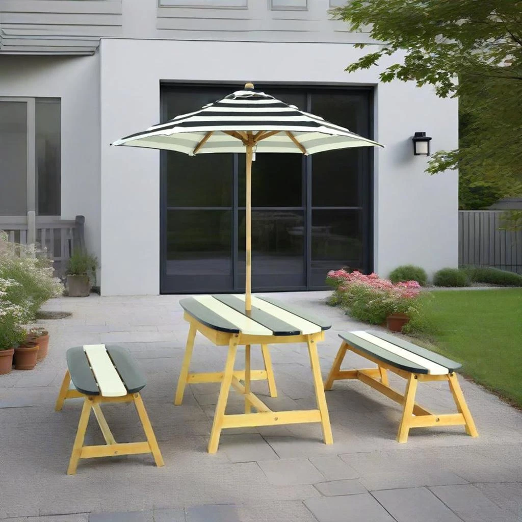 商品Streamdale Furniture|Streamdale Naturally Playful Kids Picnic Table with Umbrella, Indoor/Outdoor Toys-Dark Blue,价格¥2243,第5张图片详细描述