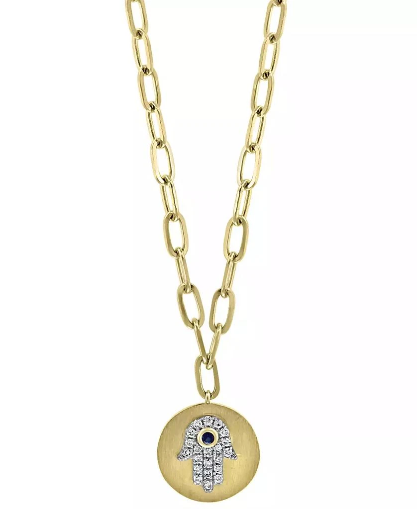 商品Effy|EFFY® Sapphire Accent and Diamond (1/8 ct. t.w.) Hamsa Hand 18" Pendant Necklace in 14k Gold,价格¥5829,第1张图片