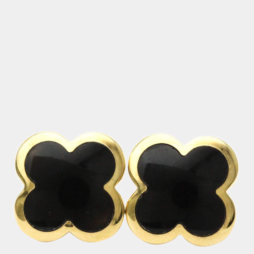 Van Cleef & Arpels Pure Alhambra 18K Yellow Gold Onyx Earrings商品第1张图片规格展示