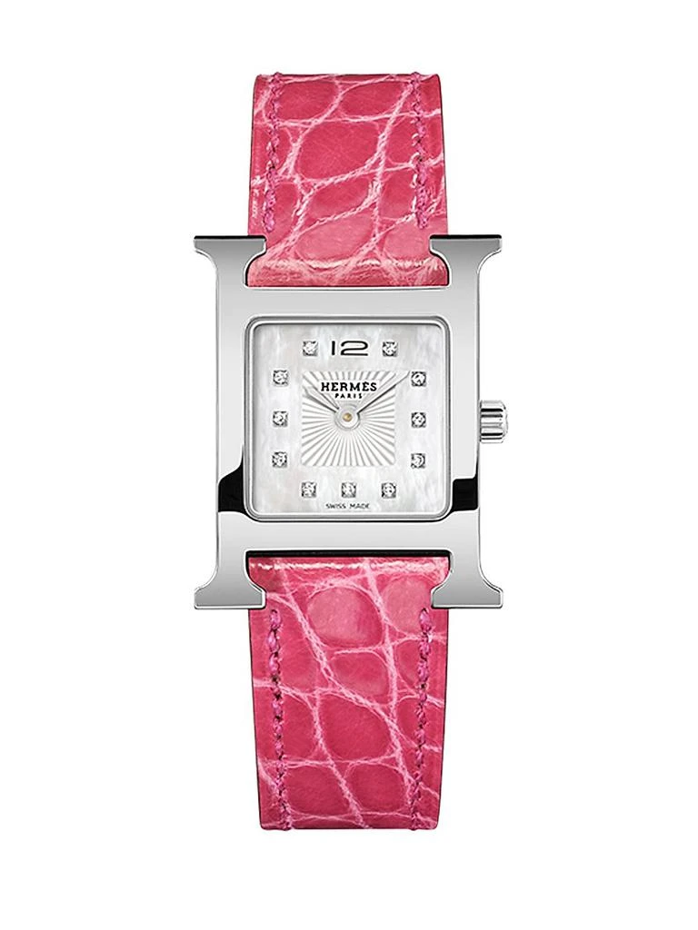 商品Hermes|Heure H Stainless Steel, 0.04 TCW Diamond & Alligator Leather Strap Watch/21MM,价格¥37394,第1张图片