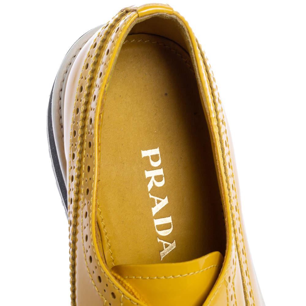 Prada Yellow Brogue Patent Leather Platform Derby Size 38商品第7张图片规格展示