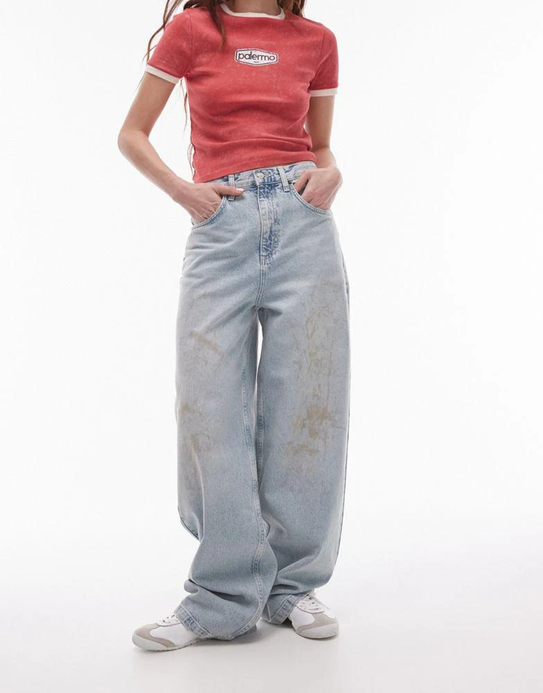 商品Topshop|Topshop high rise Baggy jeans in sunshine bleach with mud marks,价格¥95,第4张图片详细描述