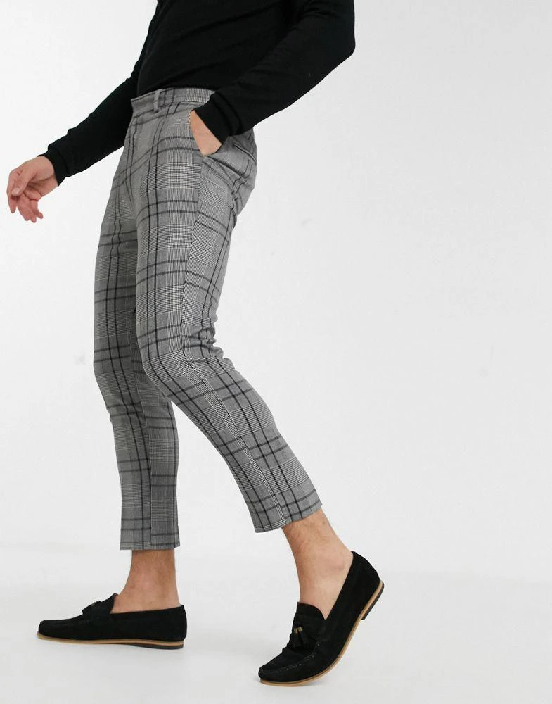 商品New Look|New Look skinny cropped smart trousers in grey check,价格¥123,第4张图片详细描述