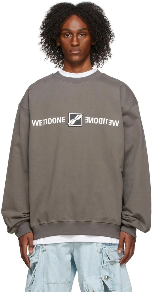 商品We11done|Grey Patched Mirror Logo Sweatshirt,价格¥1444,第1张图片