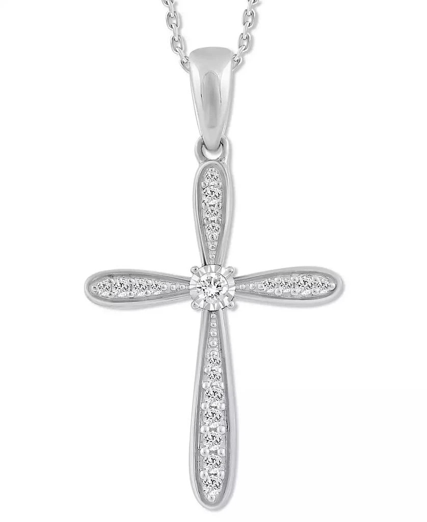 商品Macy's|Diamond Curve Cross Pendant Necklace (1/8 ct. t.w.) in 10k White Gold,价格¥2695,第1张图片