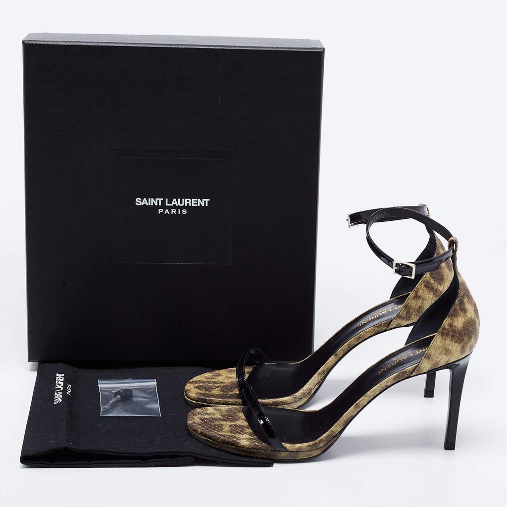 Saint Laurent Multicolor Patent Leather and Python Embossed Leather Jane Sandals Size 39.5商品第9张图片规格展示