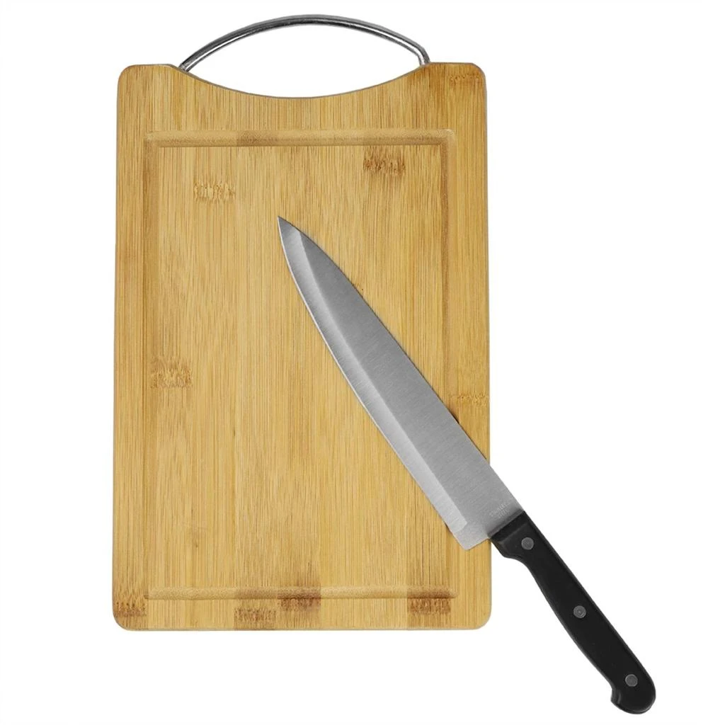 商品Home Basics|Home Basics 8" x 12"  Bamboo Cutting Board with Juice Groove and Stainless Steel Handle,价格¥119,第5张图片详细描述