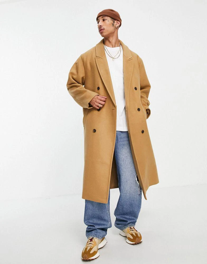 商品ASOS|ASOS DESIGN oversized longline wool mix overcoat in camel,价格¥465,第2张图片详细描述