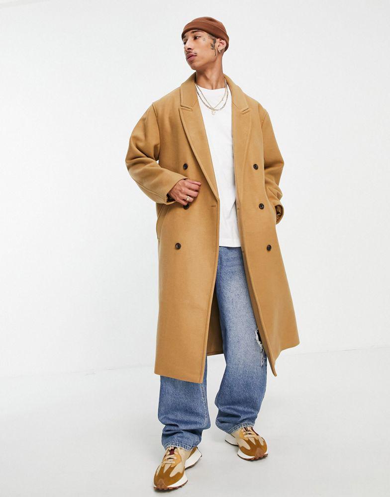 商品ASOS|ASOS DESIGN oversized longline wool mix overcoat in camel,价格¥579,第4张图片详细描述