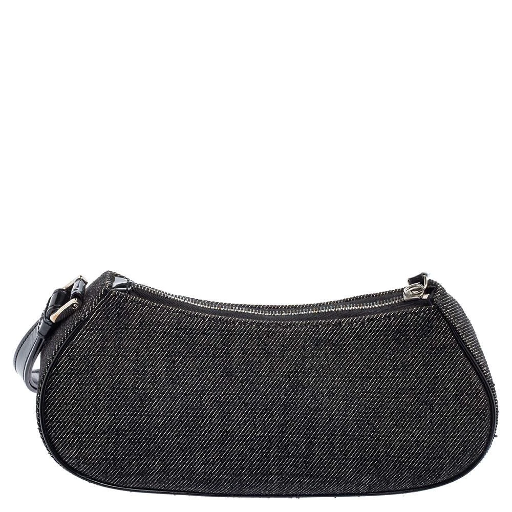 商品[二手商品] Dior|Dior Black Denim and Leather Motorcycle Rockabilly Wristlet Clutch,价格¥3338,第4张图片详细描述