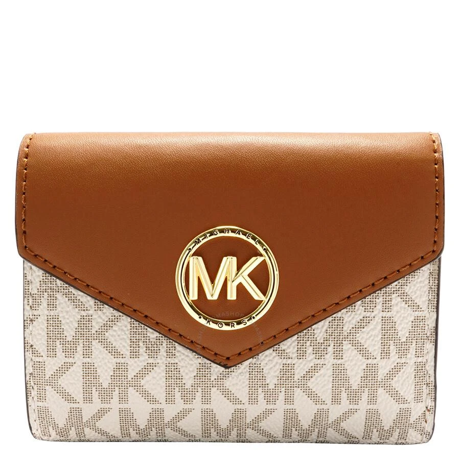 商品Michael Kors|Ladies Signature Logo Carmen Medium Envelope Tri-Fold Wallet - Vanilla/Acorn,价格¥604,第1张图片