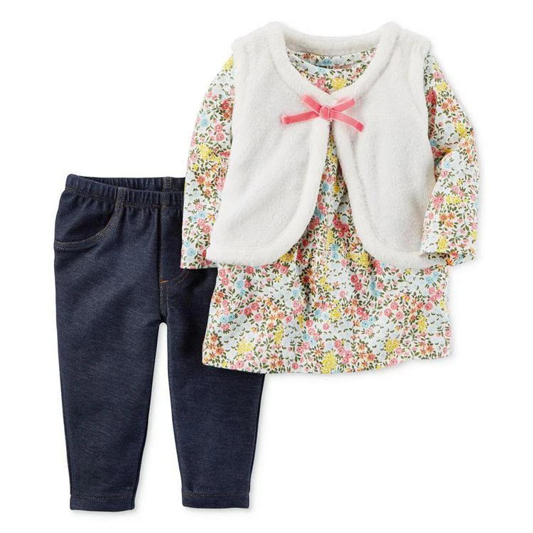 商品Carter's|3-Pc. Faux-Fur Vest, Top & Jeggings Set, Baby Girls,价格¥73,第1张图片