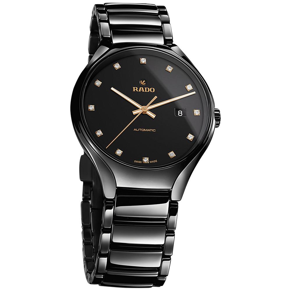 Unisex Swiss Automatic True Diamond (1/8 ct. t.w.) Black Ceramic Bracelet Watch 40mm商品第8张图片规格展示