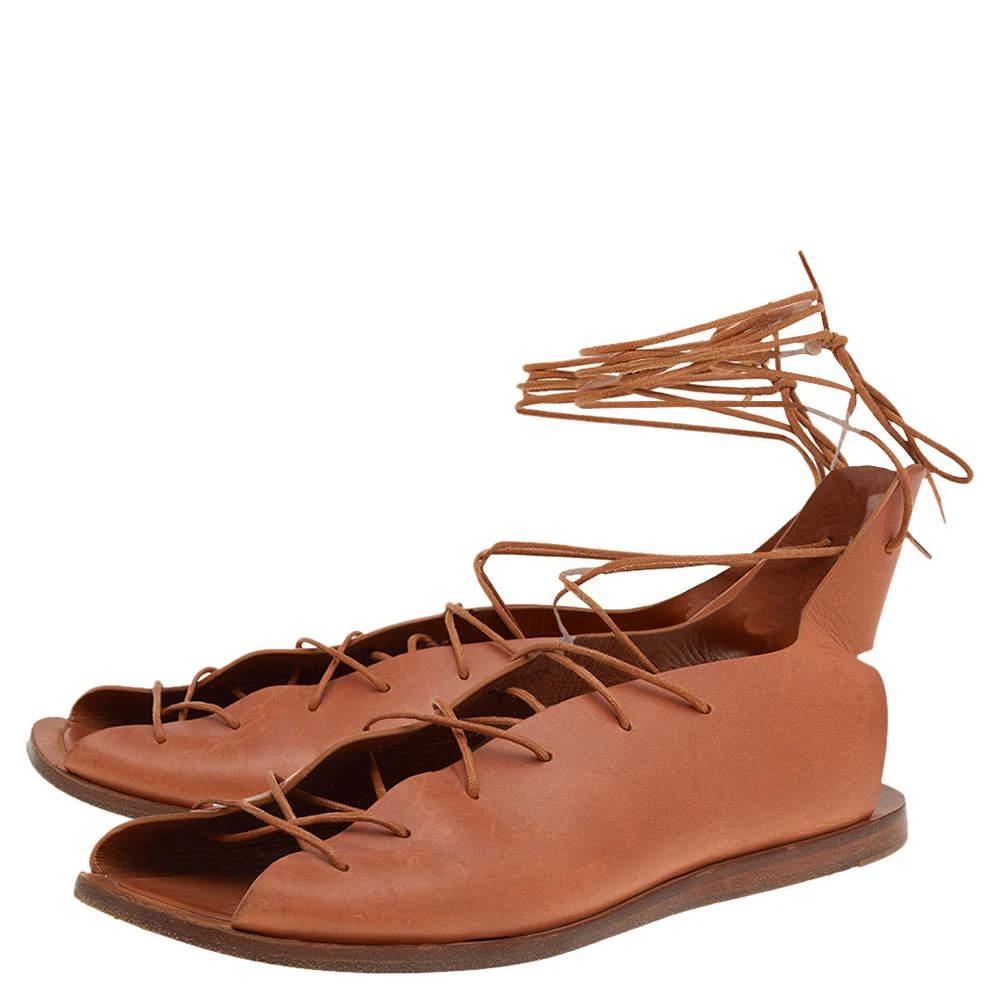 商品[二手商品] Celine|Celine Brown Leather Ankle Strap Flat Sandals Size 39.5,价格¥779,第4张图片详细描述